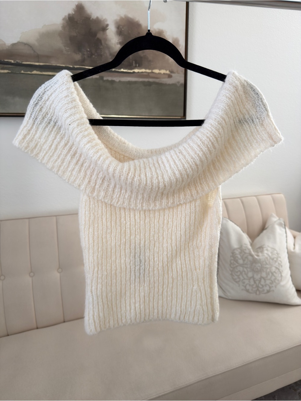 Reformation Cream Off-the-Shoulder Ribbed Knit Sweater - Picture 2 of 3